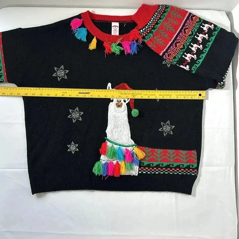 Christmas, Holiday, ugly sweater, llama, black and red size extra extra large/20 - Picture 6 of 7